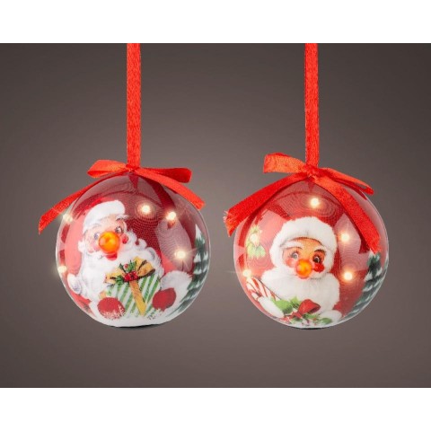 SFERA LUCI LED ROSSO H.7.6CM. 2 ASSORTITI NATALE A BATTERIE